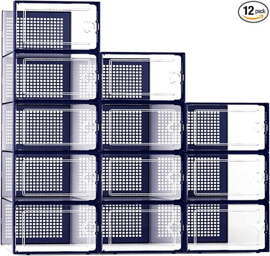 Kuject X-Large Shoe Storage Boxes Organizers Clear Plastic Stackable 12 Pack by Kuject