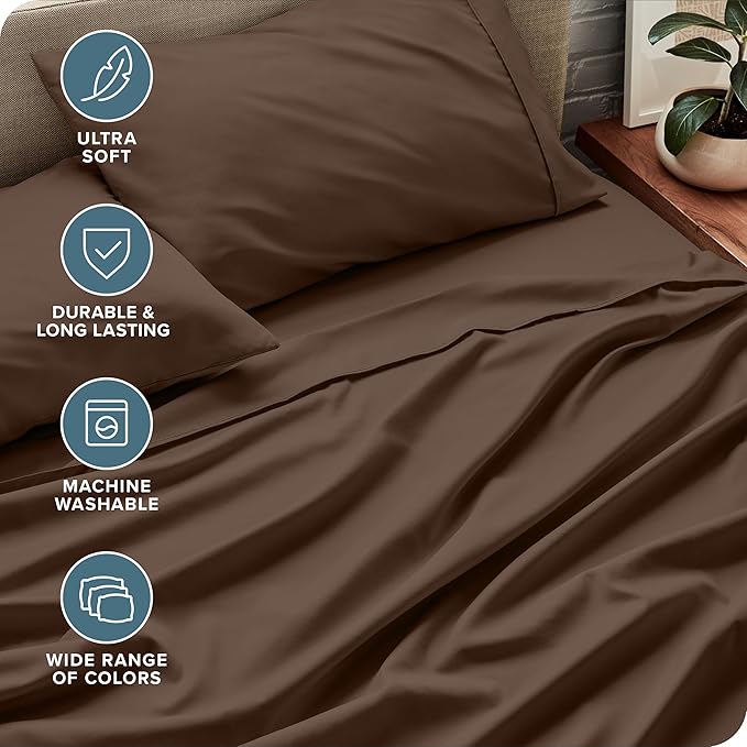 Bare Home Split King Sheet Set - 1800 Ultra-Soft Microfiber Bed Sheets - Double Brushed - Deep Pockets - Easy Fit - 5 Piece Set - Bed Sheets & Pillowcases (Split King, Cocoa)