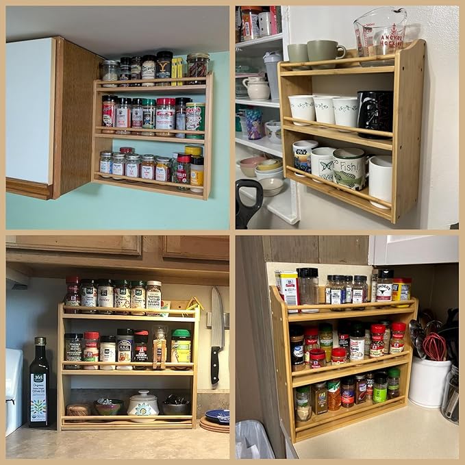 3 Tier Bamboo Spice Rack, Seasoning Jars Rack Shelf Spice Organizer - Image 6