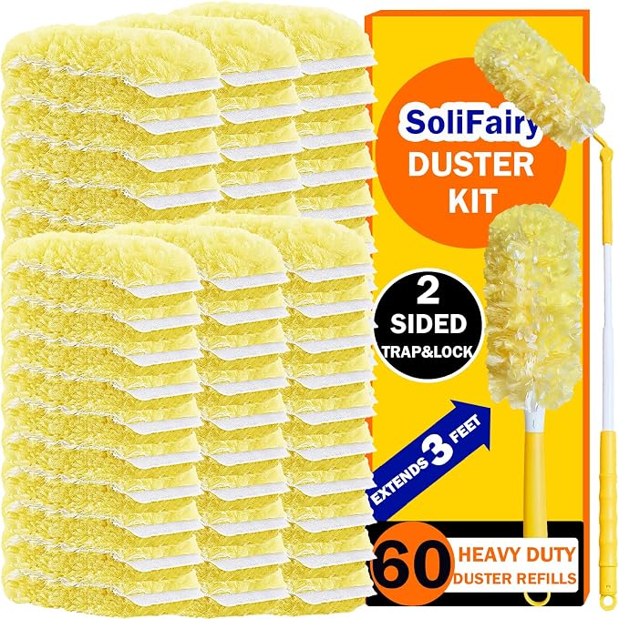 60 Heavy Duty Duster Refills for Swiffer Duster, 3 ft Extendable Handle + 1 by SoliFairy