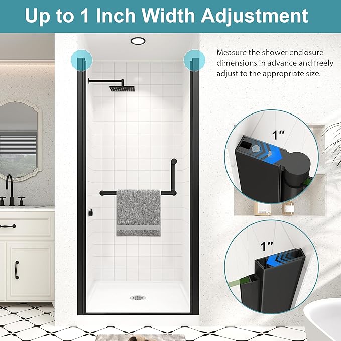 Frameless Pivot Shower Door 24"-26" Wx72 H, 1/4" Clear Nano Coated Tempered - Image 5