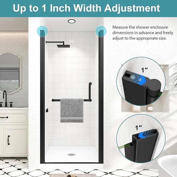 Frameless Pivot Shower Door 34"-36" Wx72 H, 1/4" Clear Nano Coated Tempered - Image 5