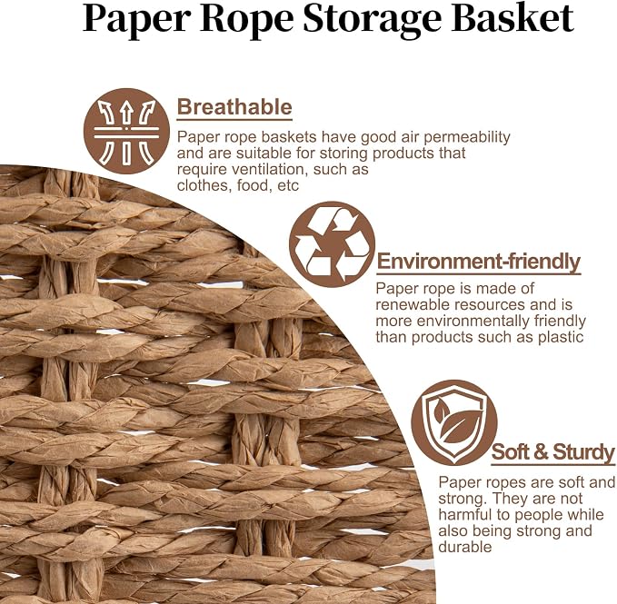 OIAHOMY Toilet Paper Baskets Handmade Paper Rope Decorative Wicker Storage Tank - Image 4