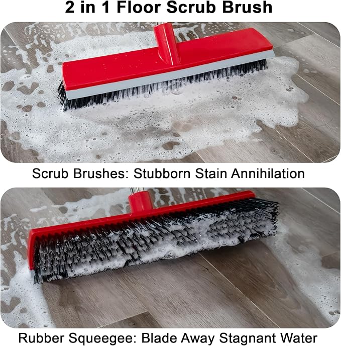 15.7 Inch Floor Scrub Brush Removable Stainless Steel Handle 2 in 1 Scrape - Image 4