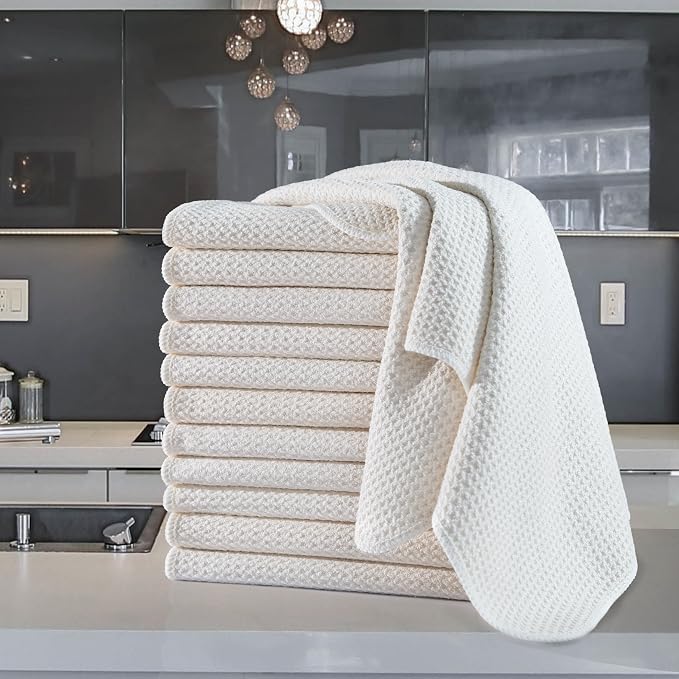 POLYTE Premium Microfiber Kitchen Dish Hand Towel Waffle Weave 12 Pack - Image 6
