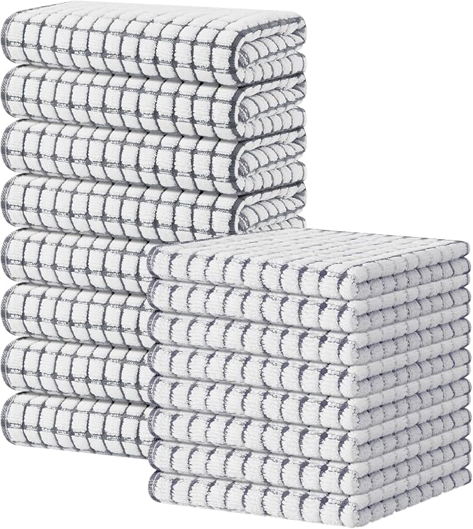 Kitinjoy Cotton 16 Pack Kitchen Towels and Dishcloths Sets, 16 x 25 Inch & 12 X by Kitinjoy