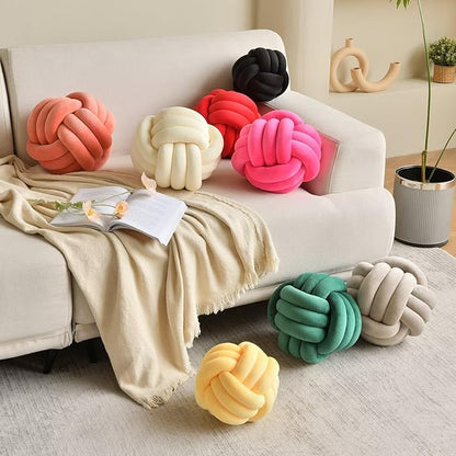 Decorative Throw Knot Pillow Ball for Home Chair Sofa Couch Bed Aesthetic Round Velvet Knotted Pillow Cushion (Hot Pink, 8inches)