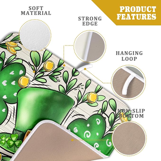 St Patrick's Day Shamrock Dish Drying Mat 16x18 inch Eucalyptus Leaves Dishes - Image 4