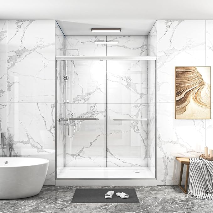 Double Sliding 56-60" W×72" H Shower Door, Semi-Frameless Sliding Glass Shower by TrumbeakFurniture