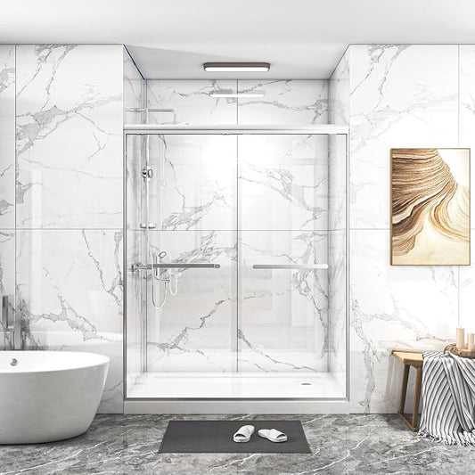 Double Sliding 56-60" W×72" H Shower Door, Semi-Frameless Sliding Glass Shower by TrumbeakFurniture