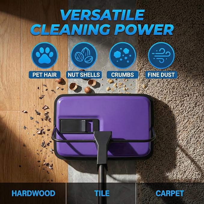 Manual Carpet Sweeper, Electric-Free Quiet Floor Sweeper - Image 7
