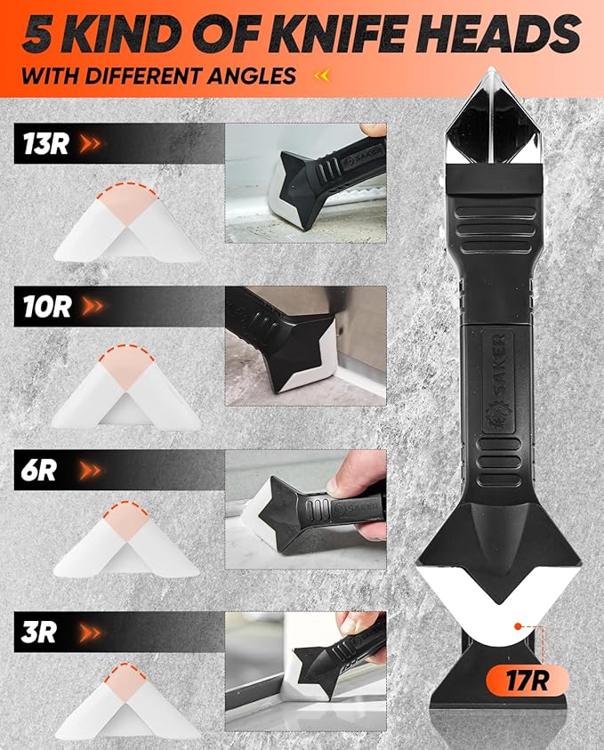 Saker Silicone Caulking Tools-3 in 1 Sealant Finishing Tool Grout Remove Scraper - Image 3