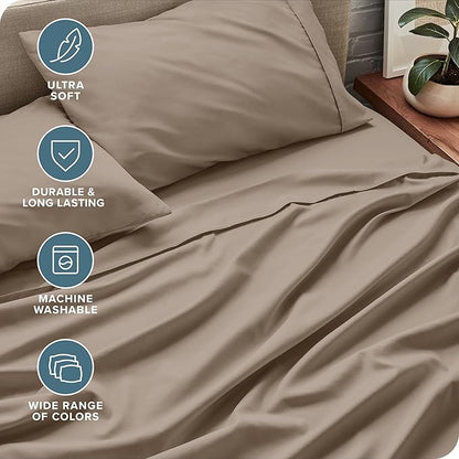 Bare Home Queen Sheet Set - Luxury 1800 Ultra-Soft Microfiber Bed Sheets - Double Brushed - Deep Pockets - Easy Fit - 4 Piece Set - Bedding Sheets & Pillowcases (Queen, Pebble)