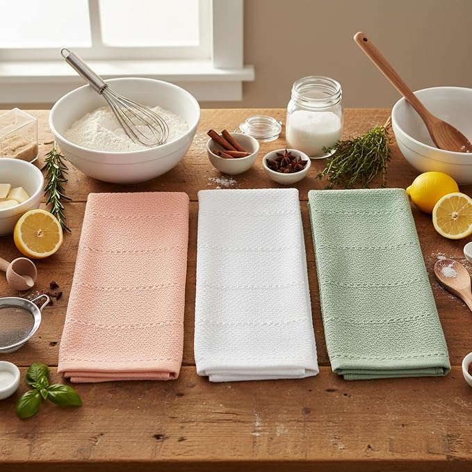 Sage White Light Pink Kitchen Hand Dish Towels: Oversized 28" x 18", 100% - Image 5