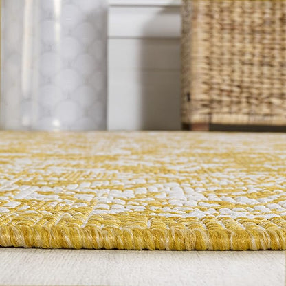 JONATHAN Y Weave Floral Indoor Outdoor Area Rug 4X6 Yellow/Cream, Tela Bohemian Textured for Backyard, Patio, Porch, Easy-Cleaning, High Traffic, Pet-Friendly, Non-Shedding (SMB100E-4)
