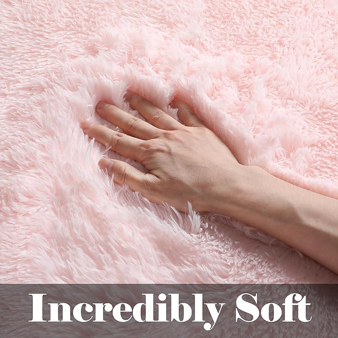 ONASAR Pink Runner Rugs for Bedroom Living Room, 2x6 Washable Bedside Hallway Fluffy Area Rug, Ultra Soft Plush Furry Faux Fur Non Slip Floor Carpet for Nursery Kids Dorm Closet Home Decor Aesthetic