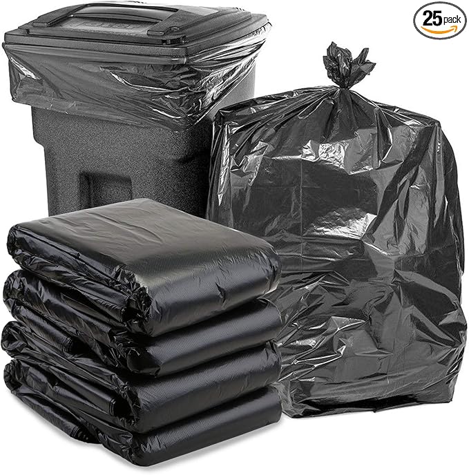 65 Gallon Trash Bags, 25 Pieces large Black Heavy Duty Trash Can Liners by Coobbar