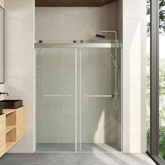 Frameless Soft Close Shower Door, 76 "H, 3/8" Clear Tempered Glass, Double by CRISSENSSI