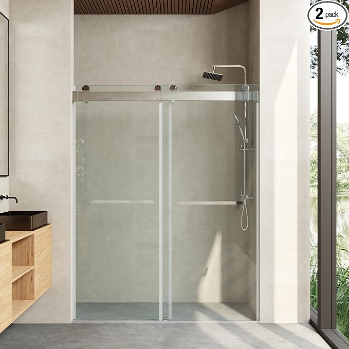 Frameless Soft Close Shower Door, 76 "H, 3/8" Clear Tempered Glass, Double by CRISSENSSI