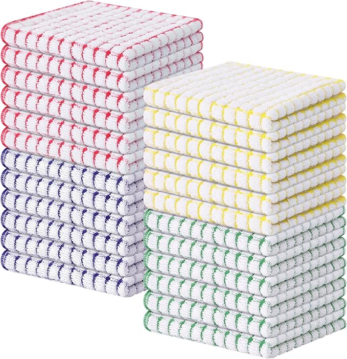Kitinjoy Cotton 24 Pack Terry Kitchen Dish Cloths, 12 x 12 Inches Super Soft by Kitinjoy