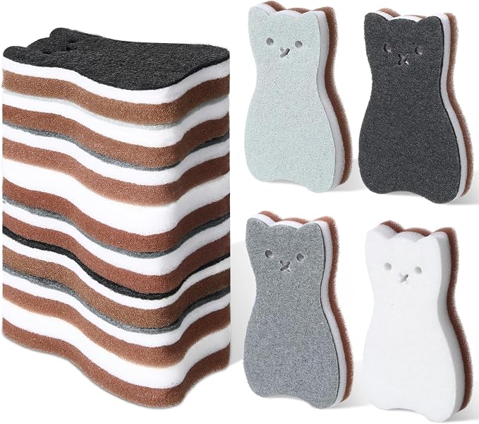 12 Pcs Cat Kitchen Sponges for Dishes Double Sided Cleaning Dish Scrub Sponge by Unknown