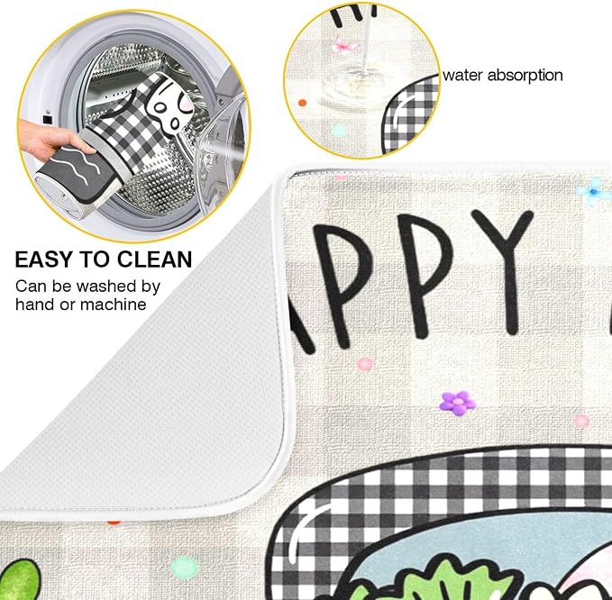Easter Eggs Bunny Rabbit Dish Drying Mat Quick Absorbent 18x24 Easter Day Black - Image 2