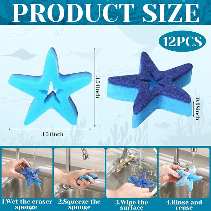 Tioncy 12 Pack Summer Starfish Kitchen Sponges Bulk Dual Sided Scrubber White - Image 3