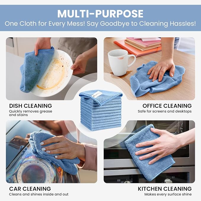 Microfiber Cleaning Cloth, 12 Pack Blue Cleaning Rags - Image 5