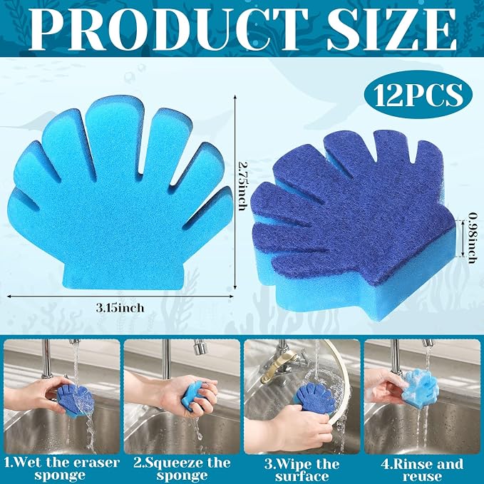 Tioncy 12 Pack Shell Kitchen Sponges Bulk Dual Sided Scrubber Summer Shell - Image 3