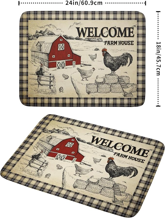 Farmhouse Rooster Dish Drying Mat 18x24 Inch Country Chicken Absorbent Dish - Image 2