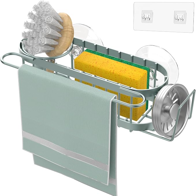 Cisily Sage Green Kitchen Sink Caddy Sponge Holder in the Sink, Stainless Steel - Image 2