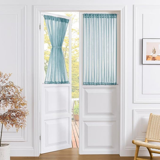 Tollpiz Short Sheer Door Curtains Closet Linen Textured Curtains Sheer Doorway by Tollpiz