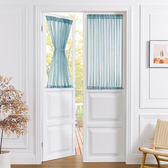 Tollpiz Short Sheer Door Curtain Closet Linen Textured Curtain Sheers Doorway by Tollpiz