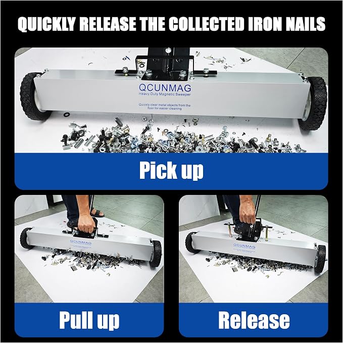 Rolling Magnetic Sweeper with Wheels, 55 Lbs 36-inch Large Magnet Pickup Lawn - Image 2