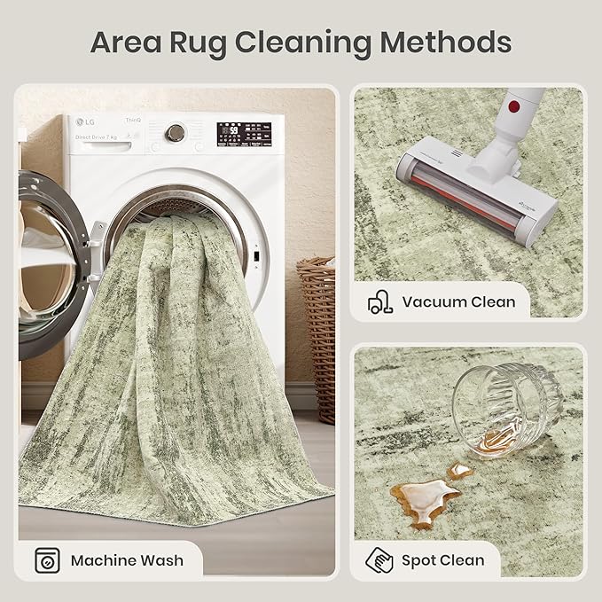 Valenrug Washable Rug 6x9 - Stain Resistant 6x9 Area Rugs for Living Room, Non Slip Backing Printed Rugs for Bedroom, Folable Machine Washable Area Rug(Green,6'x9')