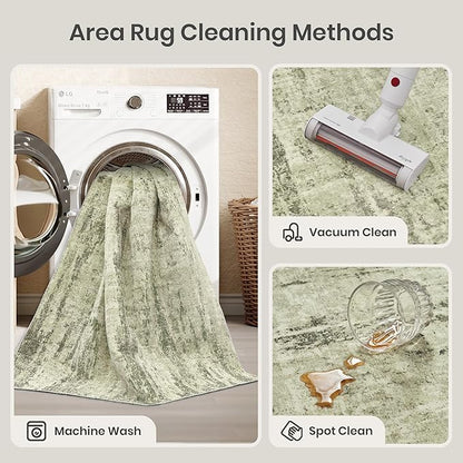 Valenrug Washable Rug 6x9 - Stain Resistant 6x9 Area Rugs for Living Room, Non Slip Backing Printed Rugs for Bedroom, Folable Machine Washable Area Rug(Green,6'x9')