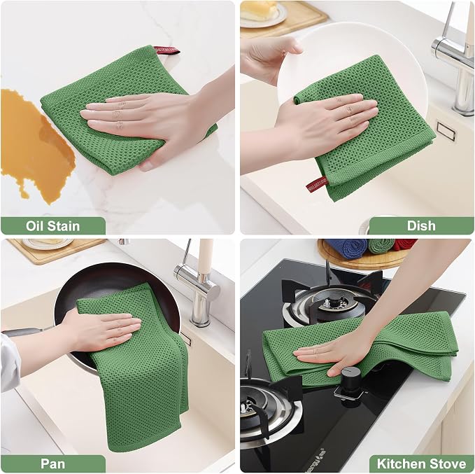 Homaxy 100% Cotton Kitchen Towels and Dishcloths Set, 12 x 12 Inches and 13 x - Image 5