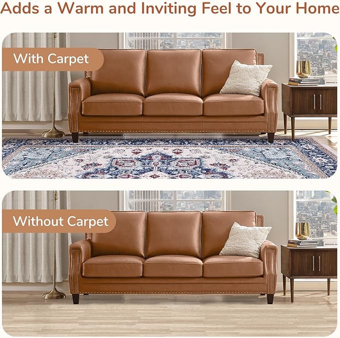 OPPODREAM Thin Area Rugs 9x12 Living Room, Washable Rugs 9x12 with Non Slip Backing, Faux Cashmere Low-Pile 9 x 12 Carpet, Navy Blue & Red & Cream