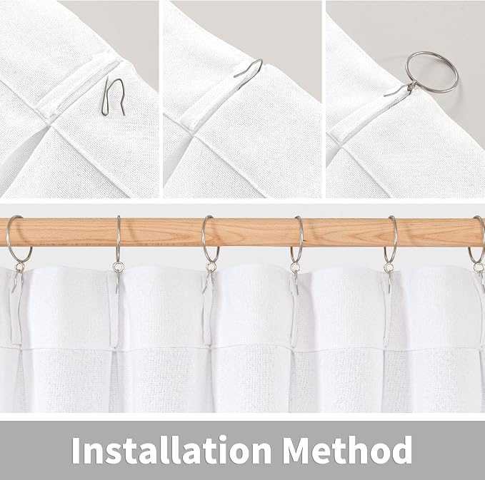 YoungsTex White Linen Curtains for Living Room 95 Inch Long 2 Panels, Semi - Image 7