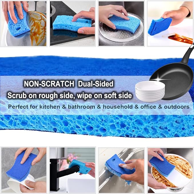 METUUTER 12-Count Scrub Sponges Kitchen Sponge Heavy Duty, Cellulose Sponges - Image 7