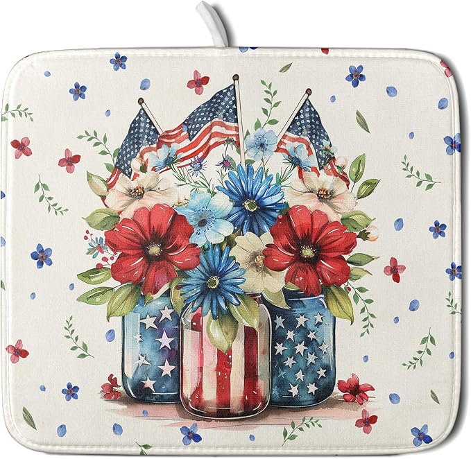 Giwawa American Patriotic Floral Dish Drying Mat Flower Vase Drainer Rack Mats by Giwawa