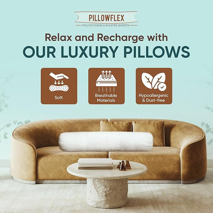 Pillowflex Bolster Pillow (8x52) - Round Roll Pillow Bolster Insert, Plush Polyester-Filled Insert for Decorative Shams, Odorless, Lint and Dust-Free Polyester Filling, No Lumps - (White)