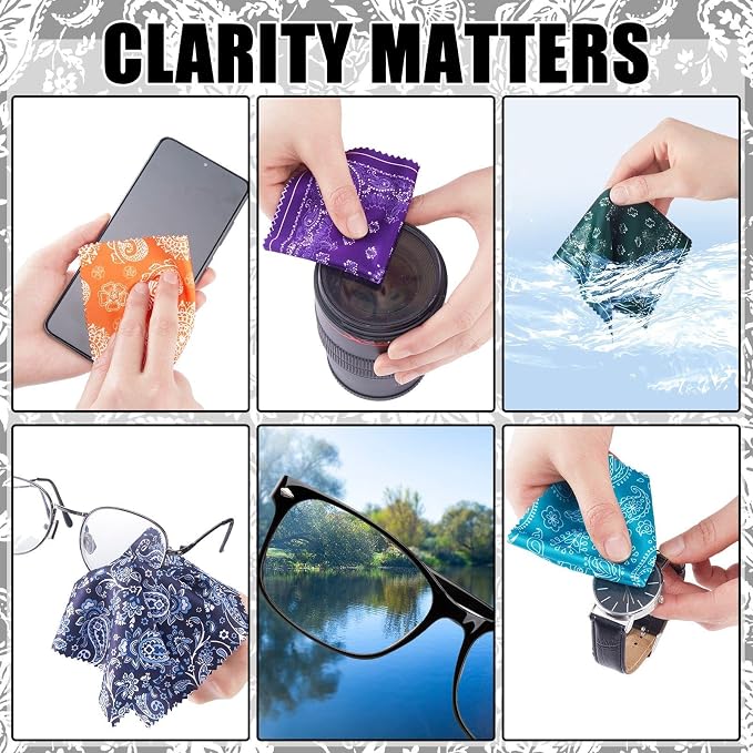 24 Pcs Microfiber Cleaning Cloth Paisley Elegant Flowers Design Glasses - Image 3