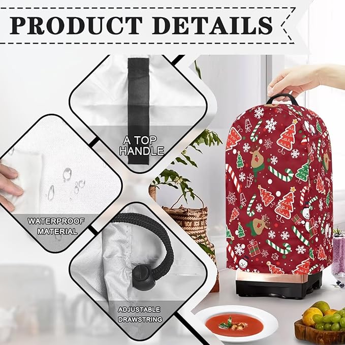 Christmas Pattern Blender Dust Cover Stand Mixer or Coffee Maker Appliance Cover with Drawstring, Anti Fingerprint Dust Proof Stain Resistant Blender Covers for Home Kitchen
