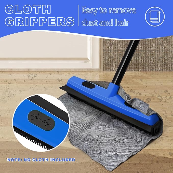 Rubber Broom Carpet Brush with Squeegee, Pet Hair Remover with 52.8 inches Long - Image 4