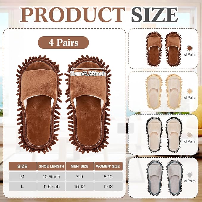Jecery 4 Pair Washable Microfiber Mop Slippers Detachable Dusting Shoes - Image 3