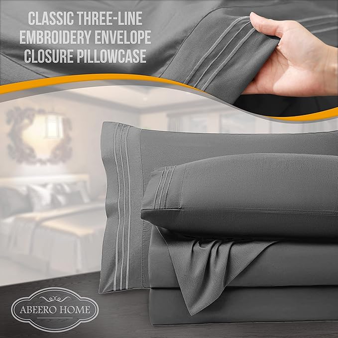 California King Sheet Sets - Luxury Hotel Bed Sheets - Soft Cooling Sheets with Elastic Corner Straps - Deep Pockets Microfiber - Bedding Sheet & Pillowcases - 4 PC (Cal King Size, Gray)