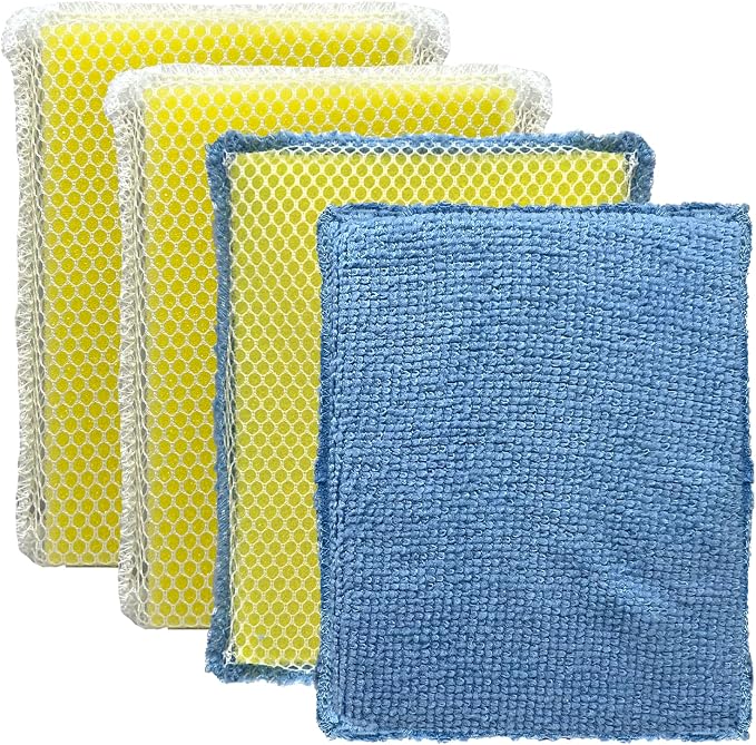 LOLA Microfiber & Nylon Net Sponges, 4 Pack, 2 Dual Sided Non Scratch Sponge by LolaProducts