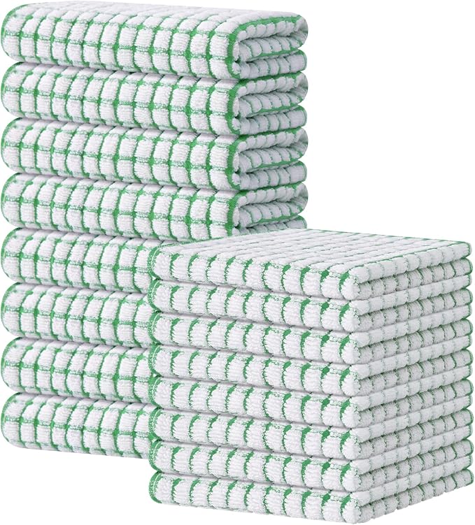 Kitinjoy Cotton 16 Pack Kitchen Towels and Dishcloths Sets, 16 x 25 Inch & 12 X by Kitinjoy