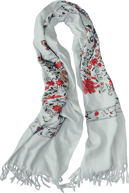 Urban CoCo Women's Embroidered Tassel Long Shawl Oversize Scarf Wraps for Women